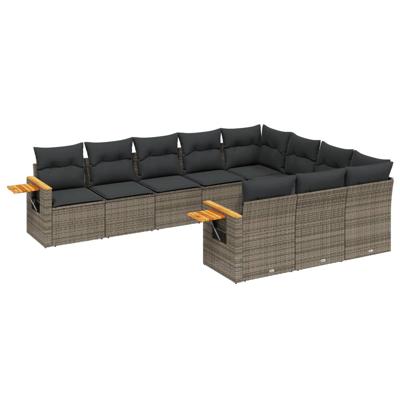 11-delige Loungeset met kussens poly rattan grijs