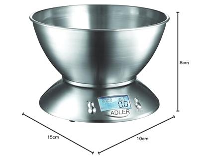 Adler AD 3134 Elektronische keukenweegschaal Roestvrijstaal Rond