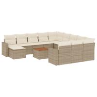 13-delige Loungeset met kussens poly rattan beige - thumbnail