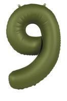 Folieballon Cijfer 9 Olijfgroen Mat (86cm) - thumbnail