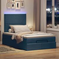 Ottoman bed met matras en LED's 120x190 cm stof blauw - thumbnail