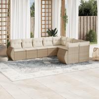 9-delige Loungeset met kussens poly rattan beige - thumbnail
