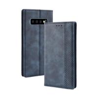 Magnetische Buckle retro textuur horizontale Flip lederen case voor Galaxy S10 met houder & kaartsleuven & portemonnee (blauw) - thumbnail