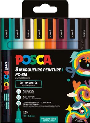 Uni POSCA paintmarker PC-3M, 1,5 mm, etui van 8 stuks in geassorteerde Retro kleuren Uni POSCA paintmarker PC-3M, 1,5 mm, etui van 8 stuks in geassorteerde Retro kleuren
