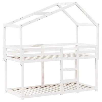 Stapelbed met dak massief grenenhout wit 75x190 cm