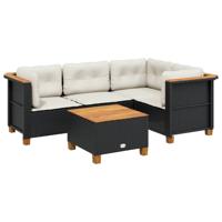 4-delige Loungeset met kussens poly rattan zwart - thumbnail