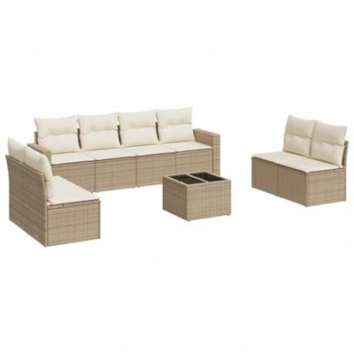 9-delige Loungeset met kussens poly rattan beige