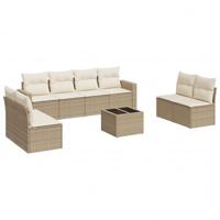 9-delige Loungeset met kussens poly rattan beige - thumbnail