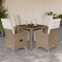 5-delige Bistroset met kussens poly rattan beige - thumbnail