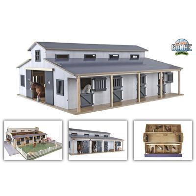 Kids Globe Paardenstal met 7 boxen en weide 1:24 75x69x32cm