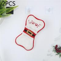 2 stuks CX20223 multifunctionele Bone vorm kerst sok Gift Bag mes vork mouw kerstboom hanger decoratie (wit) - thumbnail