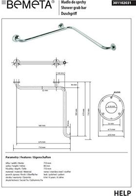 Handgreep Douche Sapho Handicap 67x67 cm Roestvrij Staal Handgreep Douche Sapho Handicap 67x67 cm Roestvrij Staal