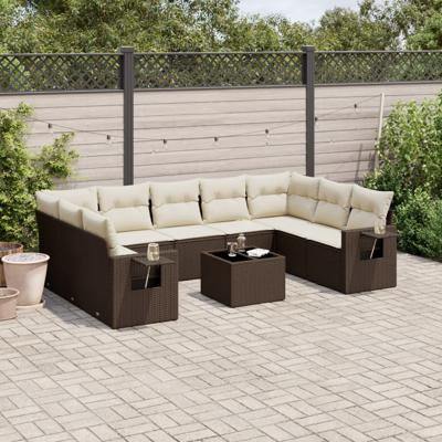 9-delige Loungeset met kussens poly rattan bruin