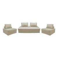 sweeek - Set van 2 fauteuils met 2-zitsbank in stof, met kussen - thumbnail