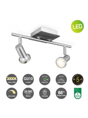 Home sweet home LED opbouwspot Stone 2 lichts ↔ 33,5 cm - mat staal