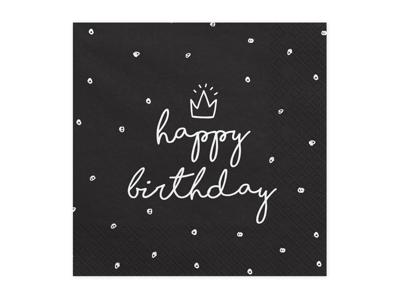Servetten Happy birthday King Zwart/Wit - 20 Stuks