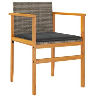 Tuinstoelen 2 st met kussens poly rattan en massief hout grijs - thumbnail