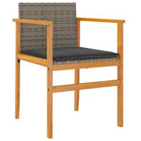 Tuinstoelen 2 st met kussens poly rattan en massief hout grijs - thumbnail
