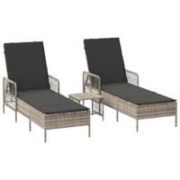 Ligbed met kussen 2 pcs Lichtgrijs 35 x 35 x 32cm poly rattan - thumbnail