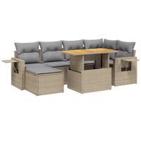 7-delige Loungeset met kussens poly rattan beige - thumbnail