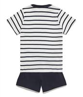 Katoenen gestreepte pyjama voor kleine jongens - PETIT BATEAU marineblauw gestreept - thumbnail
