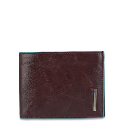 Piquadro Blue Square Men's Wallet With Flip Up With ID/Coin Pocket Mahogany