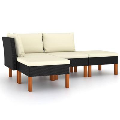 4-delige Loungeset met kussens poly rattan zwart