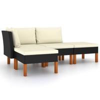4-delige Loungeset met kussens poly rattan zwart - thumbnail