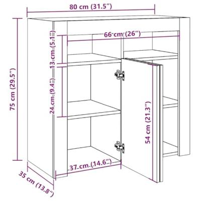 Dressoir met LED 80x35x75 cm bewerkt hout artisanaal eiken Dressoir met LED 80x35x75 cm bewerkt hout artisanaal eiken