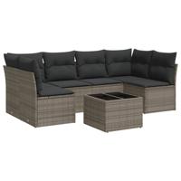 7-delige Loungeset met kussens poly rattan grijs - thumbnail