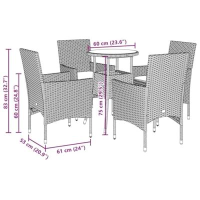 5-delige Tuinset met kussens poly rattan en glas beige