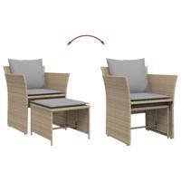 Tuinstoel met voetenbank poly rattan beige - thumbnail