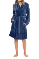 HL-tricot dames badjas fleece - Comfort - Warme winter ochtendjas - Badjassen dames - S - Blauw - S - S - thumbnail