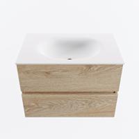 MONDIAZ VICA 70cm badmeubel onderkast Washed Oak 2 lades. Wastafel MOON midden 1 kraangat, kleur Talc. - thumbnail
