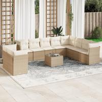 11-delige Tuinset met kussens poly rattan beige - thumbnail