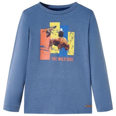 Kindershirt met lange mouwen os en adelaarsprint 140 gemleerd blauw