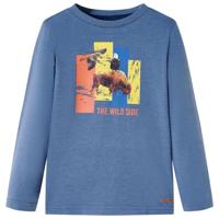 Kindershirt met lange mouwen os en adelaarsprint 140 gemleerd blauw - thumbnail