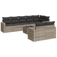9-delige Loungeset met kussens poly rattan lichtgrijs - thumbnail
