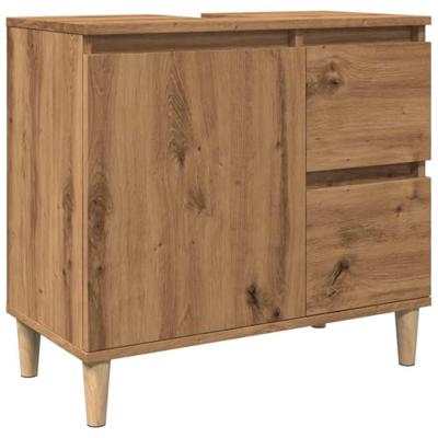 Wastafelkast 65x33x60 cm bewerkt hout artisanaal eikenkleurig