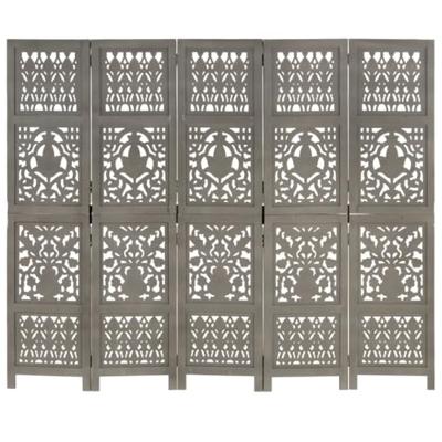 vidaXL Kamerscherm 5 panelen handgesneden 200x165 cm mangohout grijs