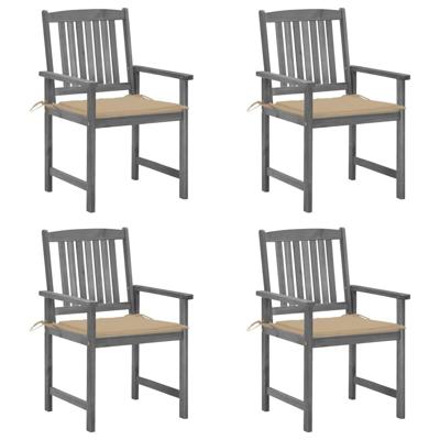 Tuinstoelen 4 st met kussens massief acaciahout grijs