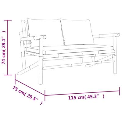 3-delige Loungeset met kussens bamboe crèmewit - thumbnail