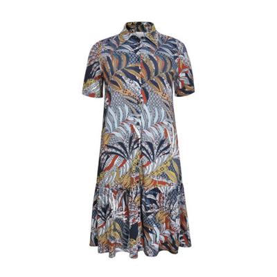 Yoek gebloemde blousejurk donkerblauw/rood/geel