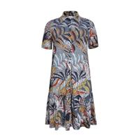 Yoek gebloemde blousejurk donkerblauw/rood/geel - thumbnail