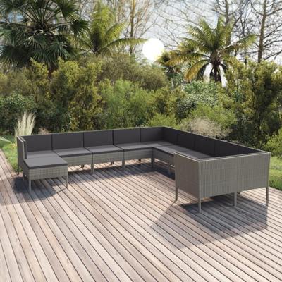 11-delige Loungeset met kussens poly rattan grijs