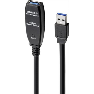 Renkforce RF-4598350 USB-kabel USB 3.2 Gen1 USB-A stekker, USB-A bus 20.00 m Zwart Actief met signaalversterking