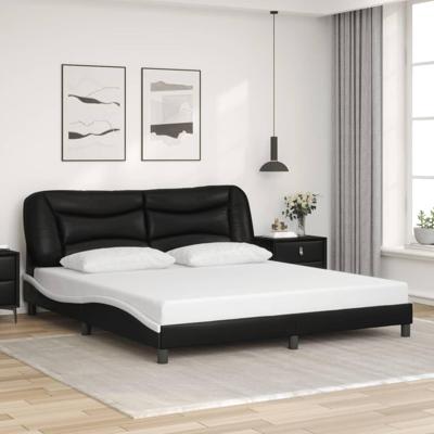 Bedframe met hoofdbord kunstleer zwart en wit 180x200 cm