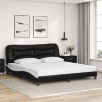 Bedframe met hoofdbord kunstleer zwart en wit 180x200 cm - thumbnail