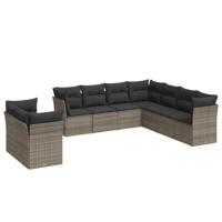 9-delige Loungeset met kussens poly rattan grijs - thumbnail