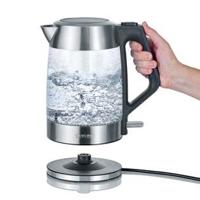 Severin WK 3475 Waterkoker Snoerloos Glas, RVS (geborsteld), Zwart - thumbnail